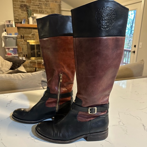 Vince Camuto Leather Riding Boots Two Tine Black Cherry Sz 9B/39 - Picture 4 of 12